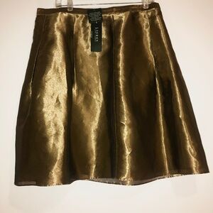NWT Vintage 90s Ralph Lauren Metallic Silk Gold Holiday A Line Skirt Size 14